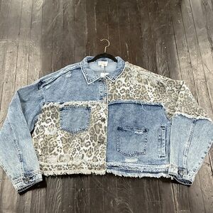 Washed denim leopard jacket